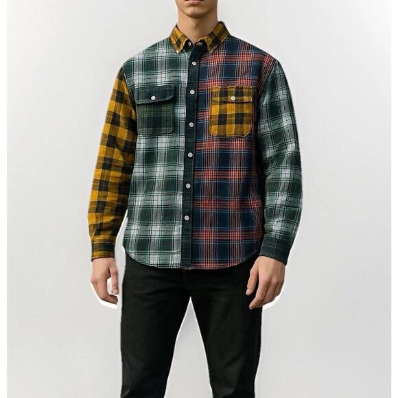 American Eagle Patchwork Button Shirt M Skater Grunge Farmcore Cabincore Rustic - Picture 3 of 13